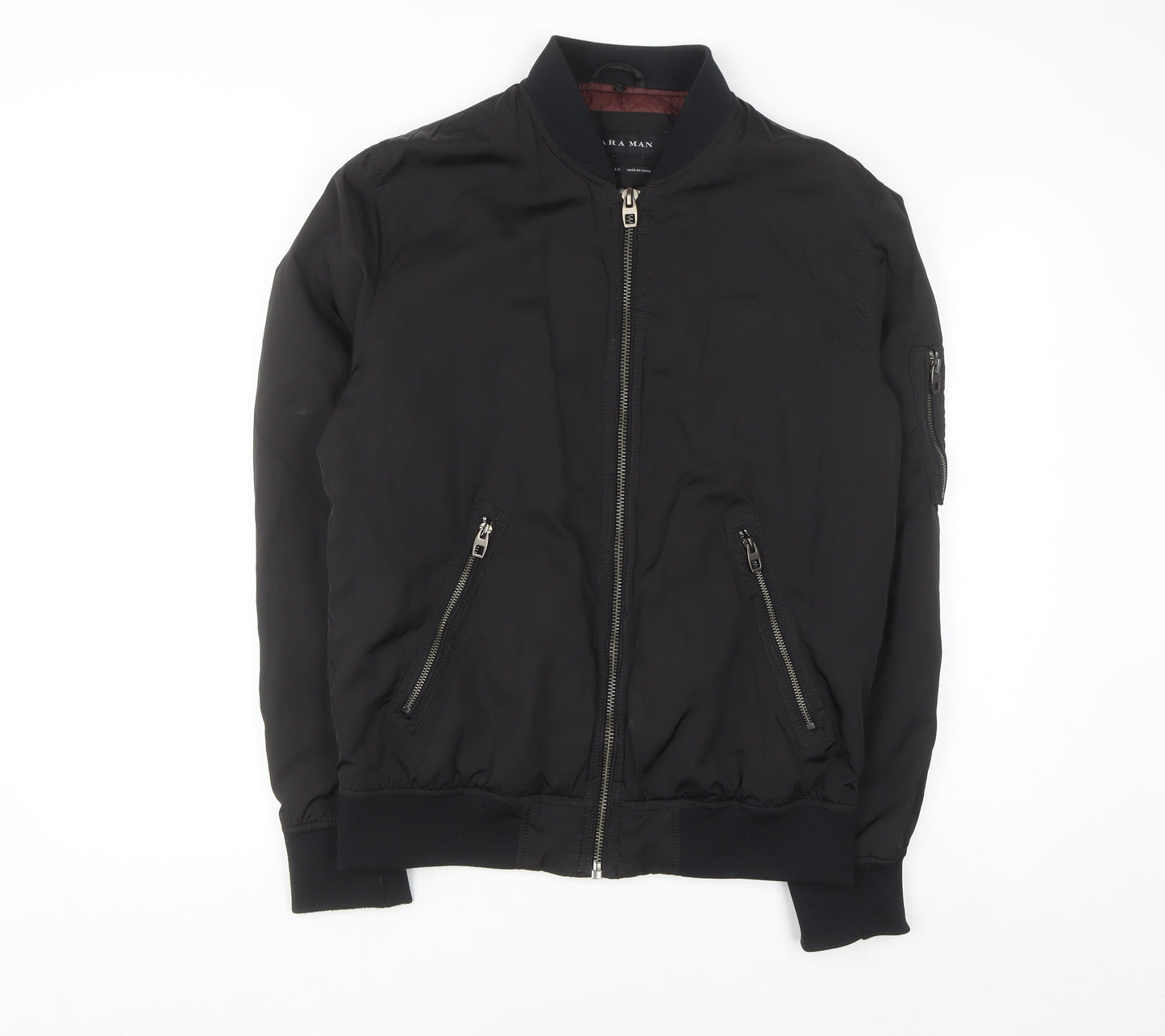 ZARA MAN Men's Black Bomber Jacket L Full Zip Lightweight