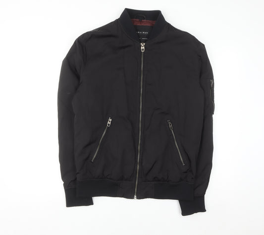 ZARA MAN Men's Black Bomber Jacket L Full Zip Lightweight