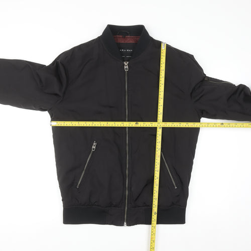 ZARA MAN Men's Black Bomber Jacket L Full Zip Lightweight