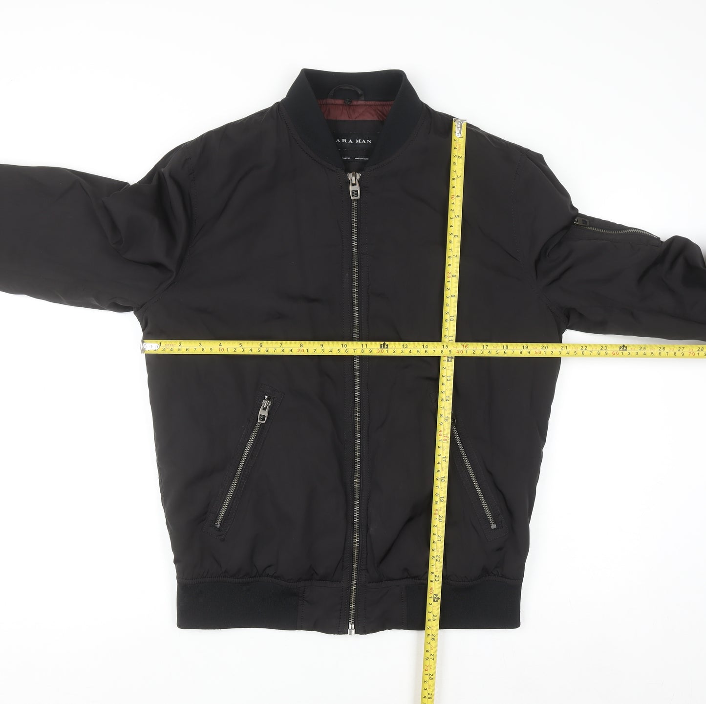 ZARA MAN Men's Black Bomber Jacket L Full Zip Lightweight
