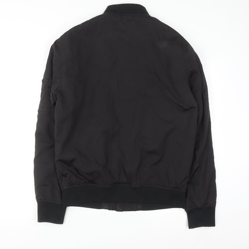 ZARA MAN Men's Black Bomber Jacket L Full Zip Lightweight