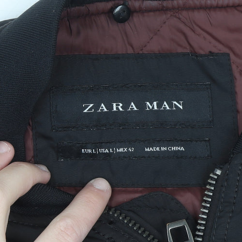 ZARA MAN Men's Black Bomber Jacket L Full Zip Lightweight