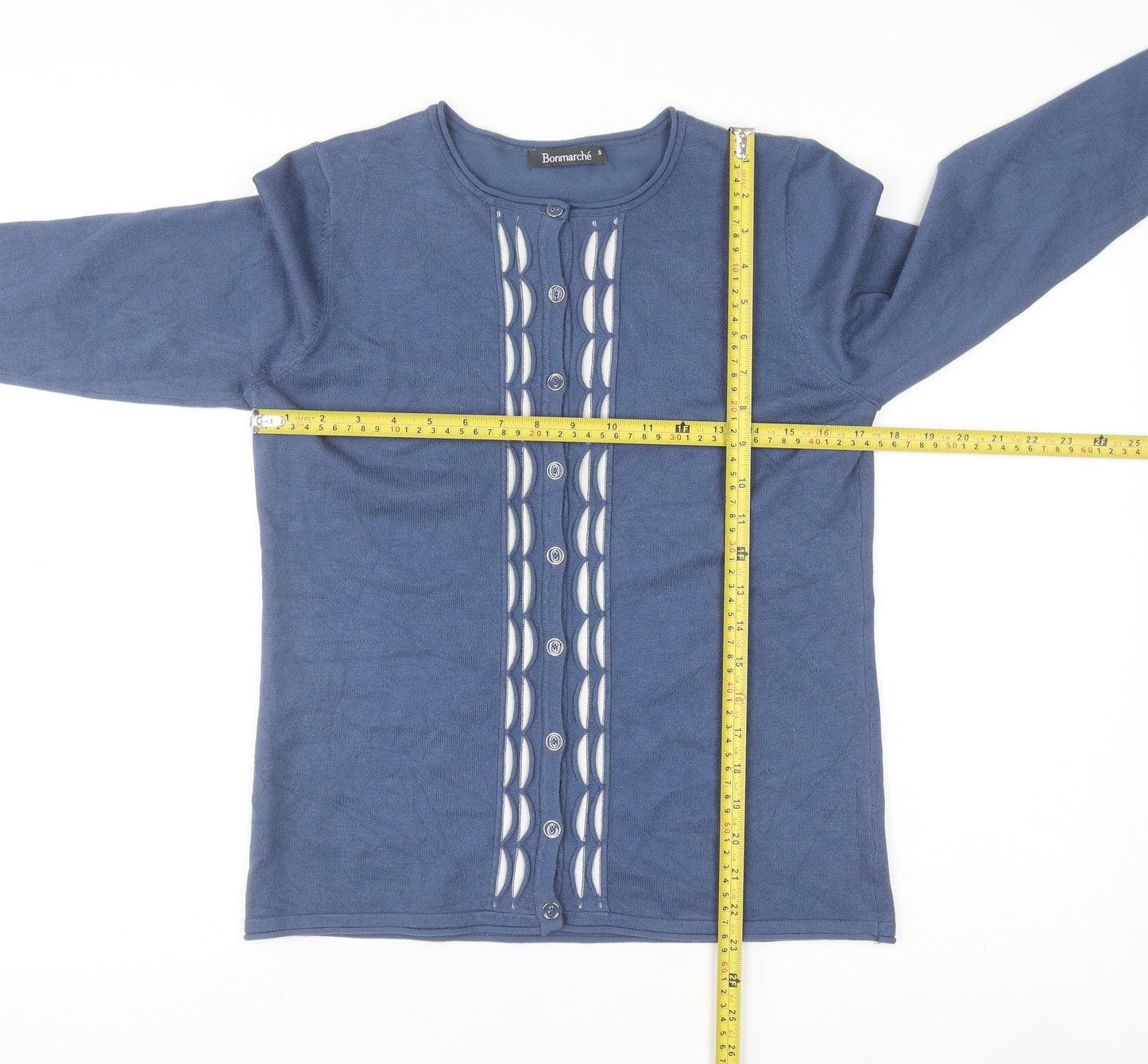 Bonmarché Women's Blue 3/4 Sleeve Knit Cardigan Size S