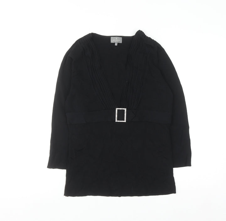 Jeff Banks Women Black Size 12 V-Neck Tunic Jumper with Buckle Detail