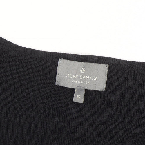 Jeff Banks Women Black Size 12 V-Neck Tunic Jumper with Buckle Detail