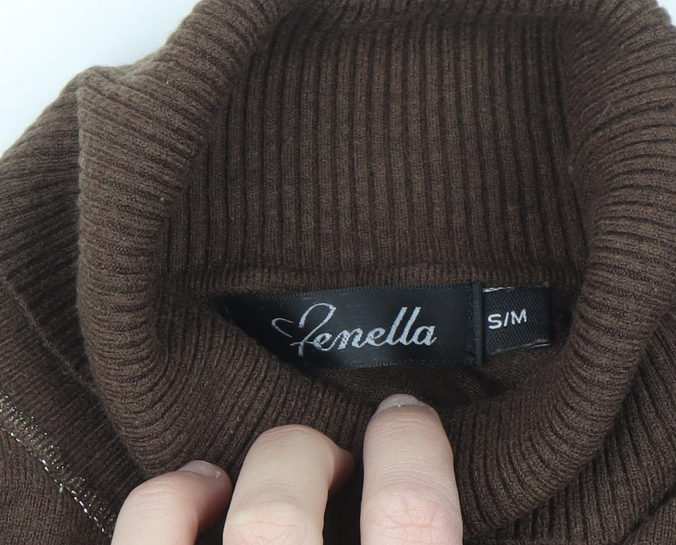 Lemella Women Brown Roll Neck Wool Blend Pullover Jumper S
