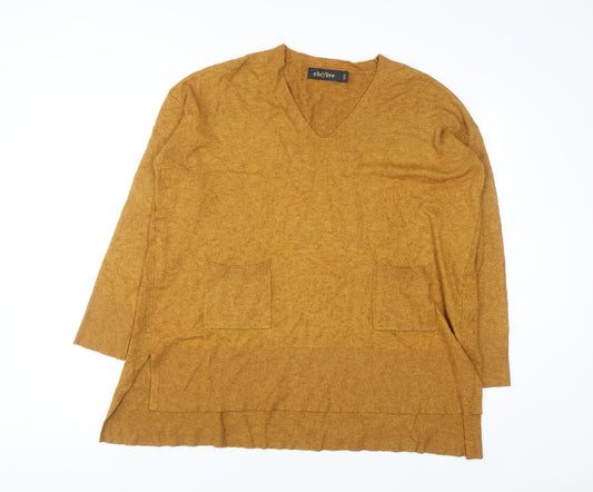 eb&ive Womens Brown V-Neck Tunic Knit Jumper Size S Relaxed Fit