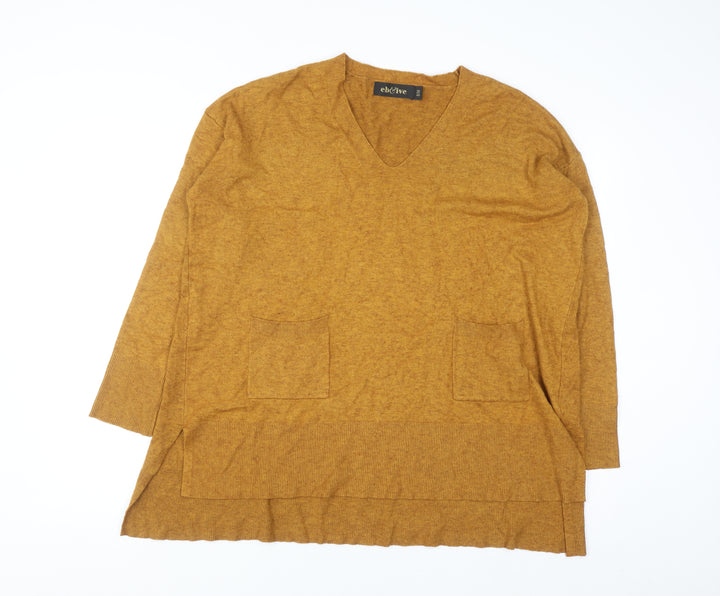 eb&ive Womens Brown V-Neck Tunic Knit Jumper Size S Relaxed Fit