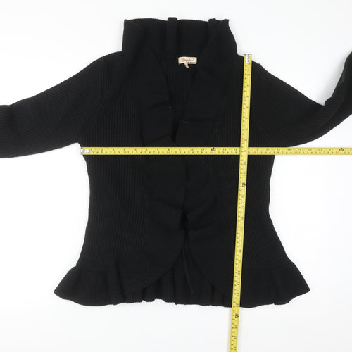Specchio Women's Black Ruffle Knit Cardigan Jumper Size L