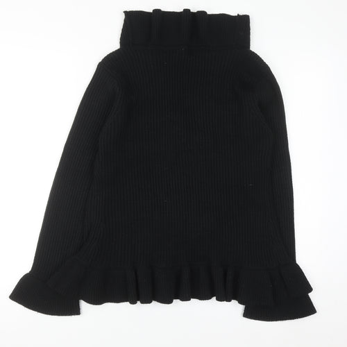 Specchio Women's Black Ruffle Knit Cardigan Jumper Size L