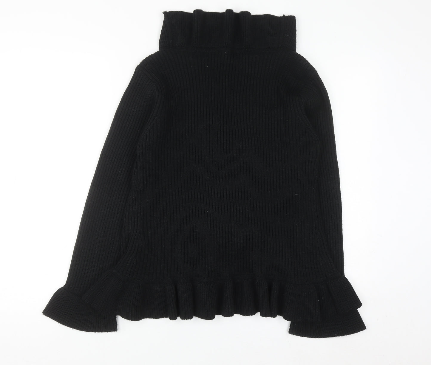 Specchio Women's Black Ruffle Knit Cardigan Jumper Size L