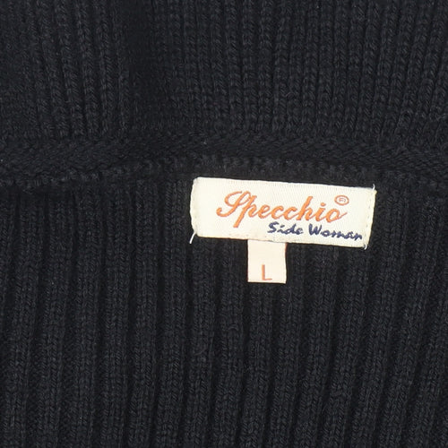 Specchio Women's Black Ruffle Knit Cardigan Jumper Size L