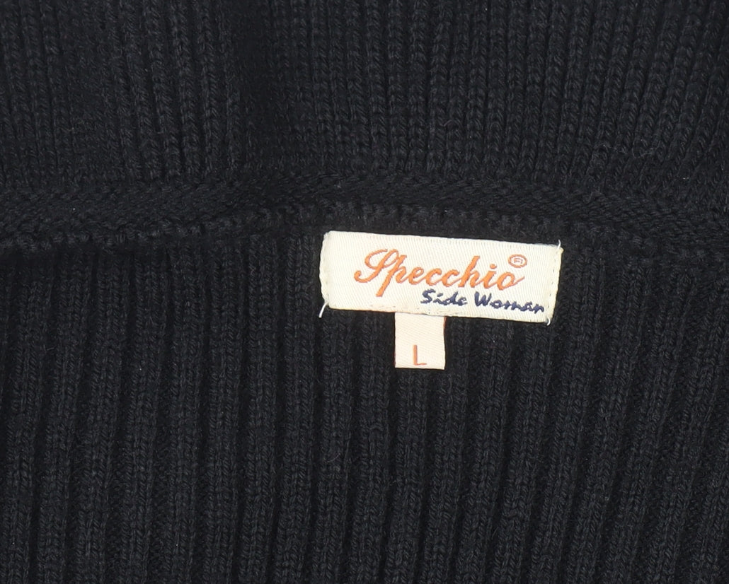 Specchio Women's Black Ruffle Knit Cardigan Jumper Size L