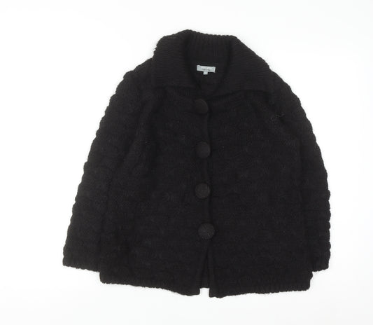 Marks and Spencer Women Black Chunky Knit Collared Cardigan S