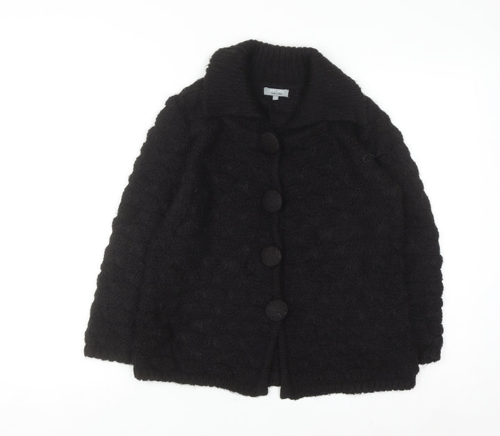 Marks and Spencer Women Black Chunky Knit Collared Cardigan S