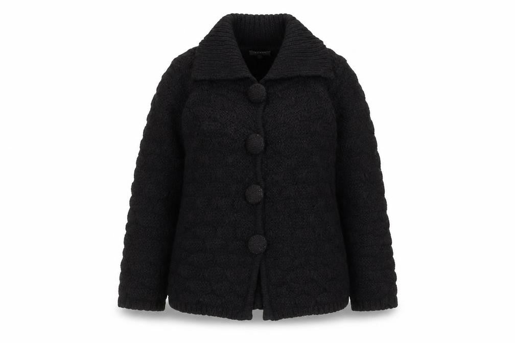 Front view of Marks & Spencer Women Black Chunky Knit Collared Cardigan S