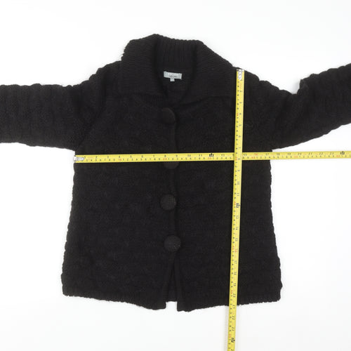 Marks and Spencer Women Black Chunky Knit Collared Cardigan S