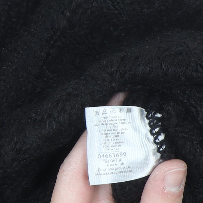 Marks and Spencer Women Black Chunky Knit Collared Cardigan S