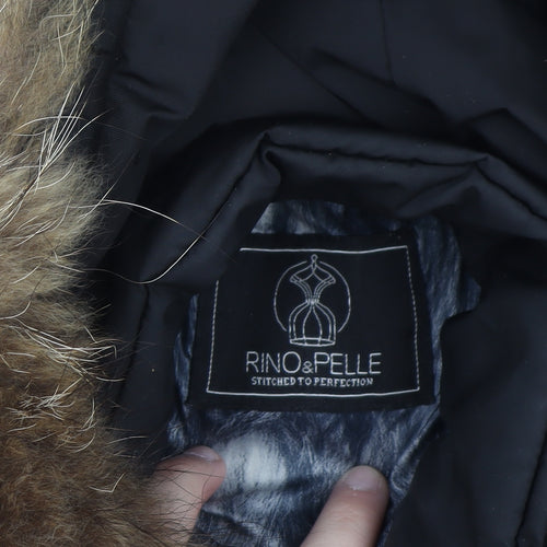 Rino & Pelle Women's Black Long Puffer Coat Size 10 Hooded Fur Trim
