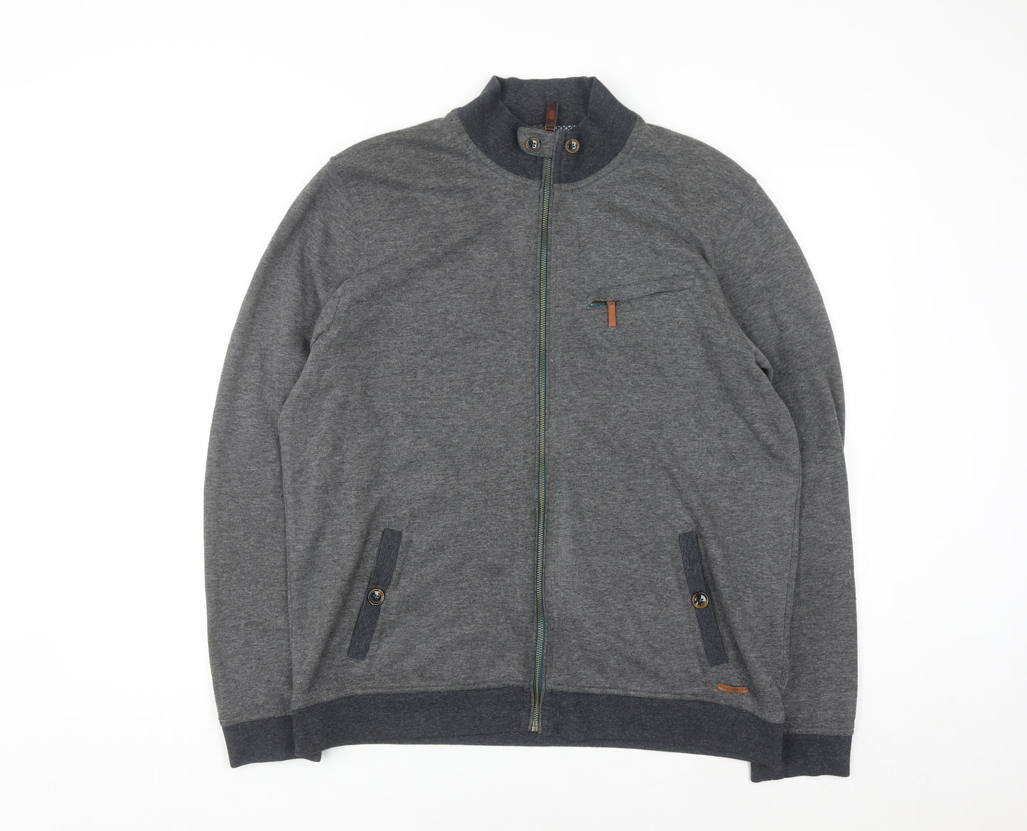 Ted Baker Men's Grey Full Zip Jumper Size XL Cotton Blend