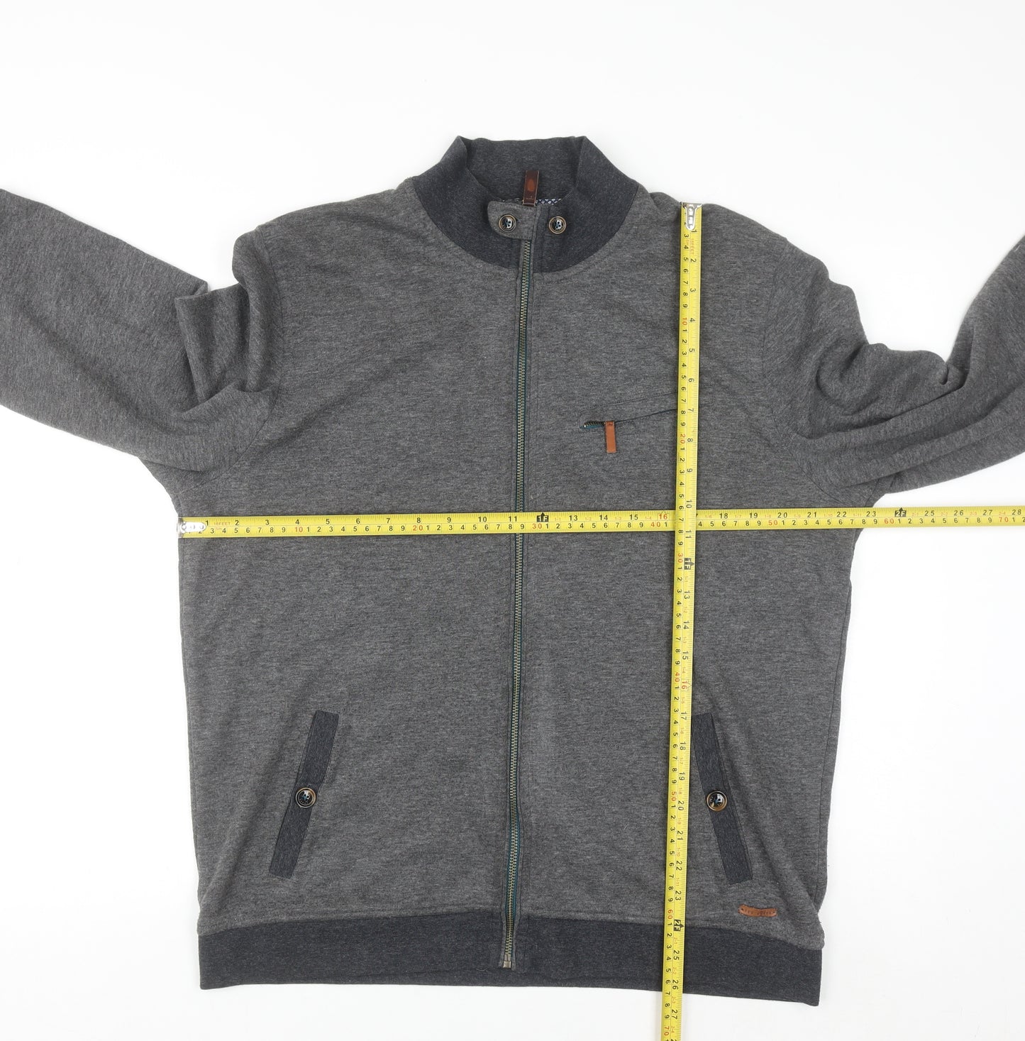 Ted Baker Men's Grey Full Zip Jumper Size XL Cotton Blend