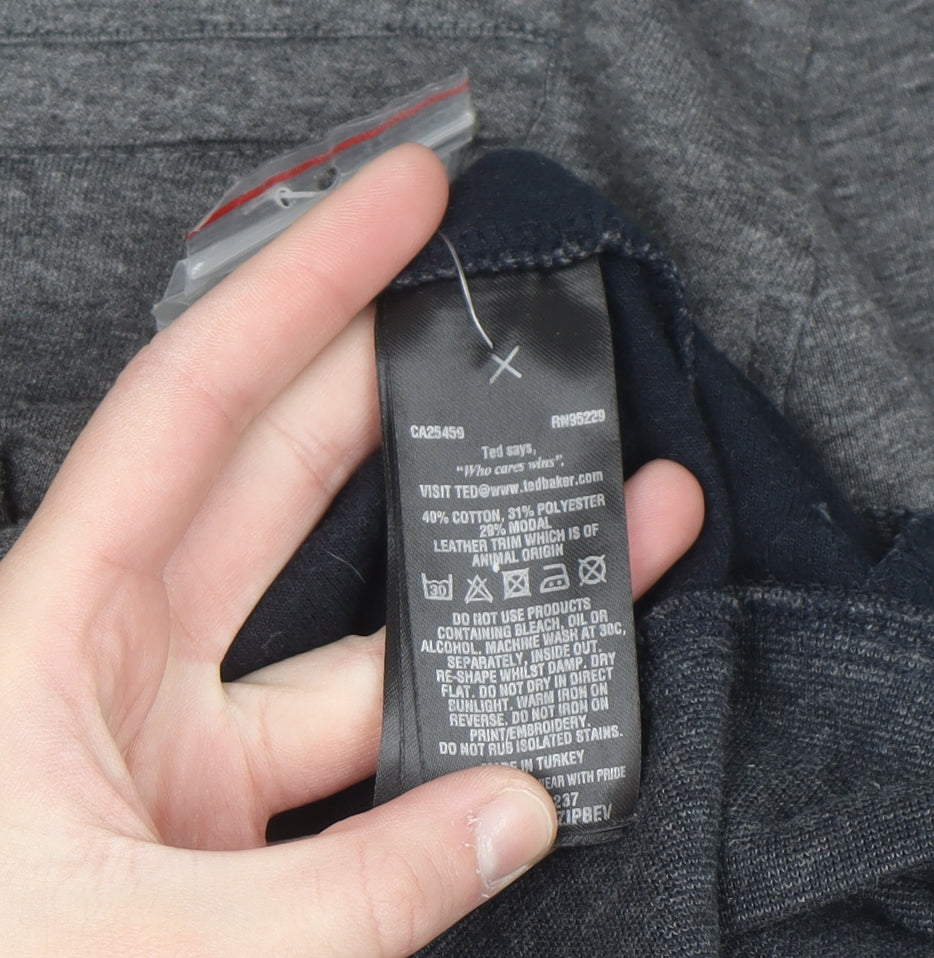 Ted Baker Men's Grey Full Zip Jumper Size XL Cotton Blend