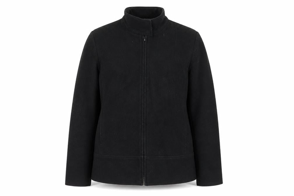 Front view of Marks & Spencer women’s black wool blend zip jacket, size UK 14