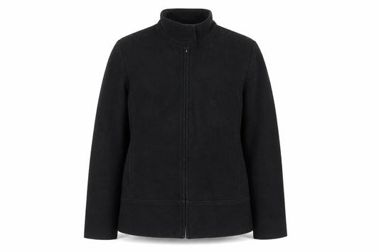 Front view of Marks & Spencer women’s black wool blend zip jacket, size UK 14