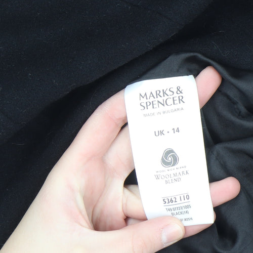 Marks and Spencer Womens Black Wool Blend Zip Jacket Size 14