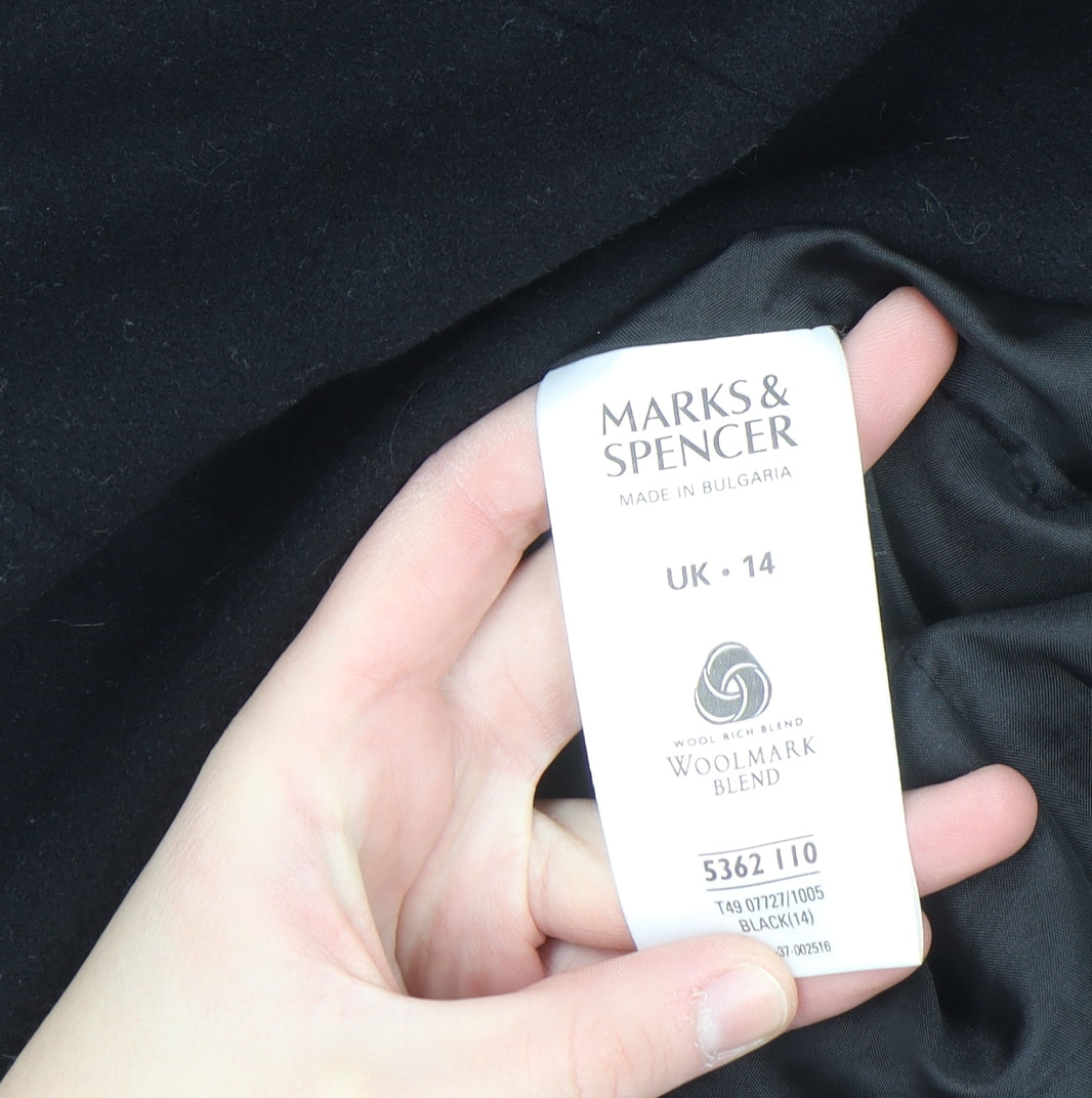 Marks and Spencer Womens Black Wool Blend Zip Jacket Size 14