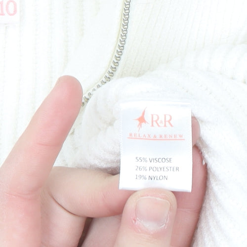 Relax & Renew Women’s Ivory Zip Ribbed High Neck Jumper Size 10
