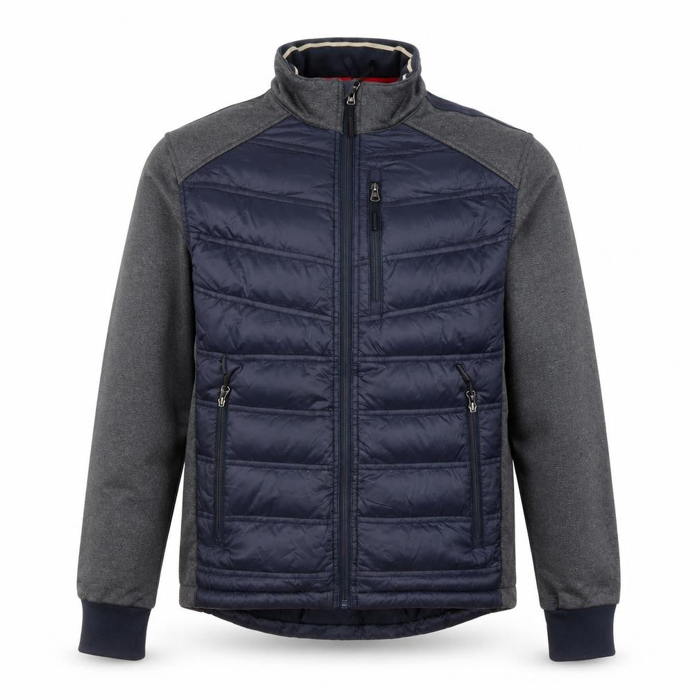 Front view of Indigo Men's Blue Puffer Softshell Jacket Medium Zip Pockets