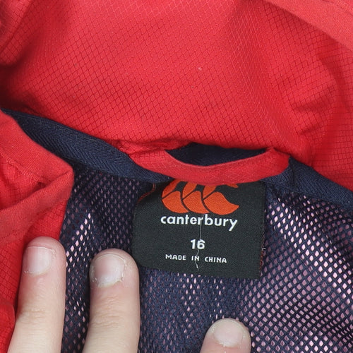 Canterbury Womens Red Hooded Rain Coat Jacket Size 16 Water Resistant