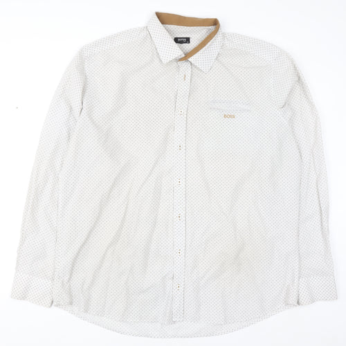 Hugo Boss Men's White Printed Long Sleeve Cotton Button-Up Shirt 5XL