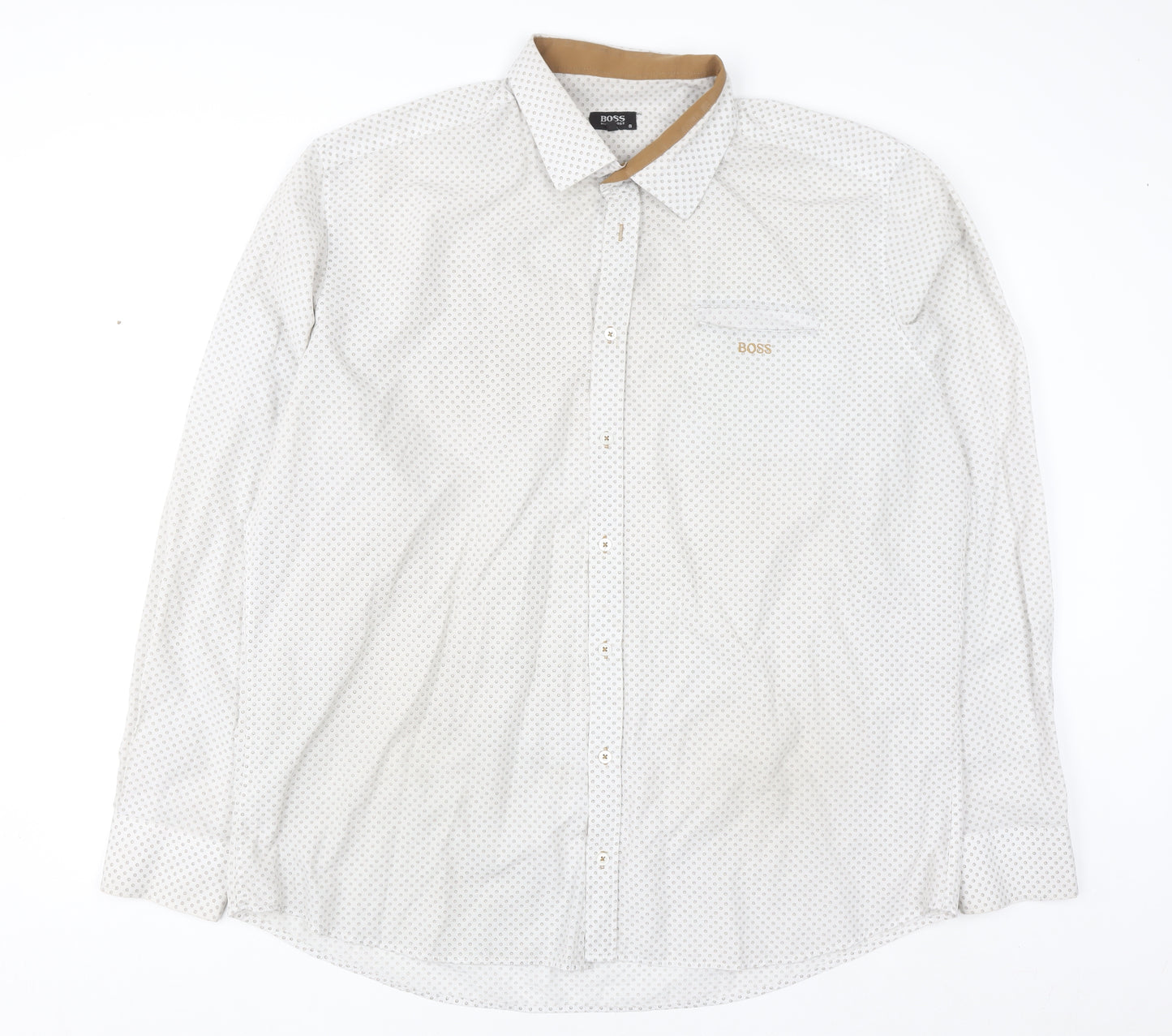 Hugo Boss Men's White Printed Long Sleeve Cotton Button-Up Shirt 5XL