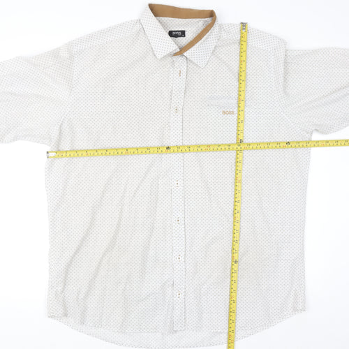 Hugo Boss Men's White Printed Long Sleeve Cotton Button-Up Shirt 5XL