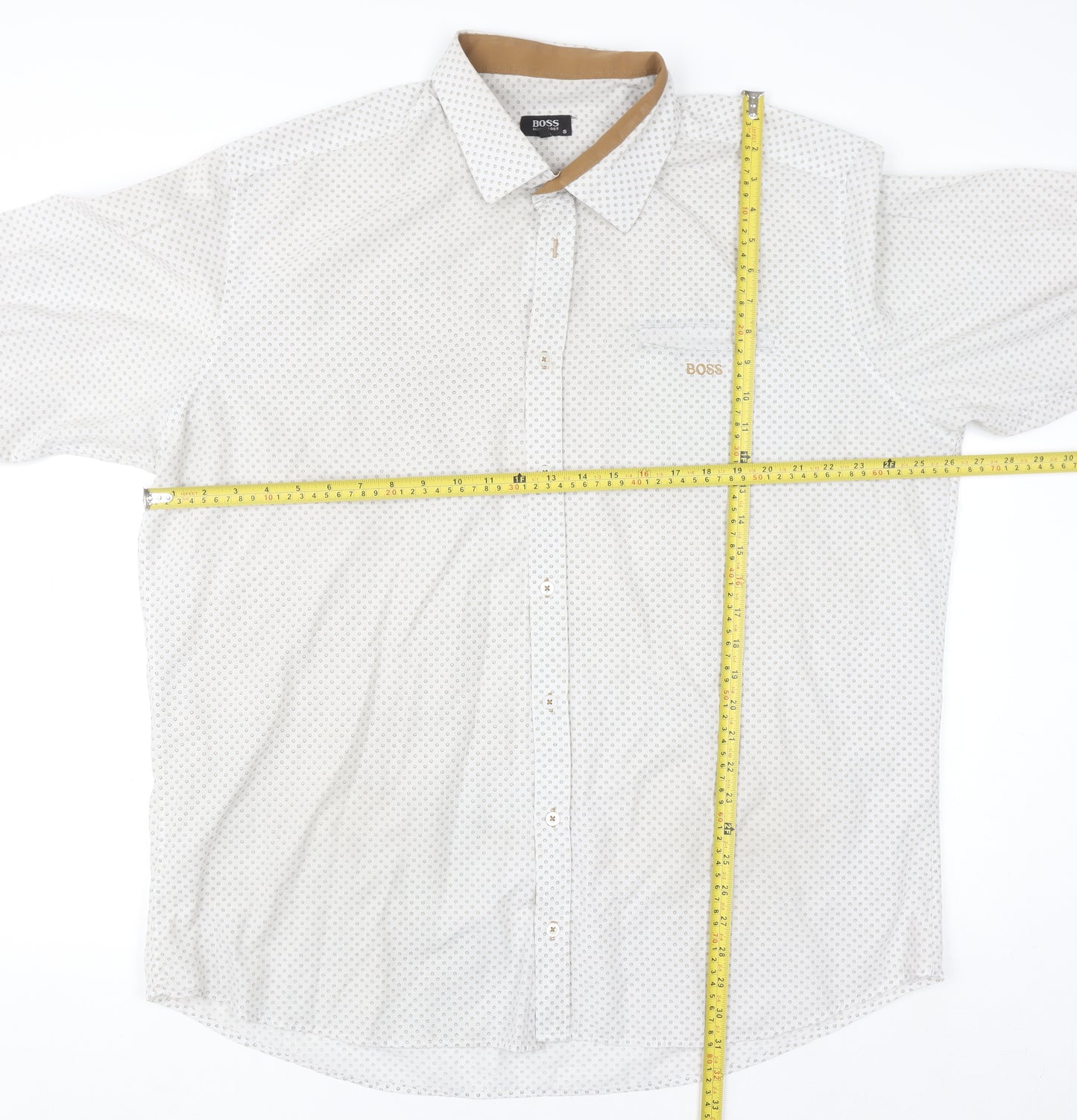 Hugo Boss Men's White Printed Long Sleeve Cotton Button-Up Shirt 5XL