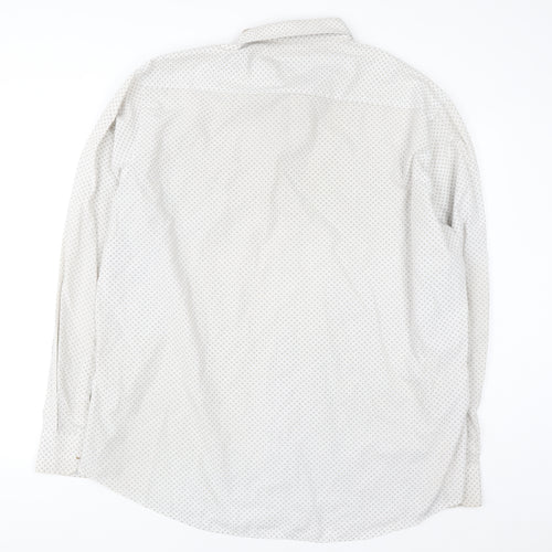 Hugo Boss Men's White Printed Long Sleeve Cotton Button-Up Shirt 5XL