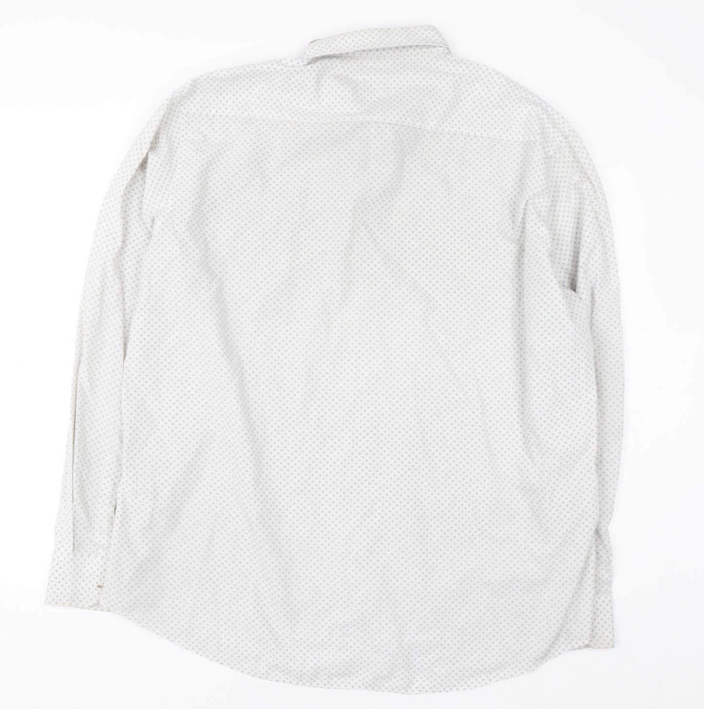 Hugo Boss Men's White Printed Long Sleeve Cotton Button-Up Shirt 5XL