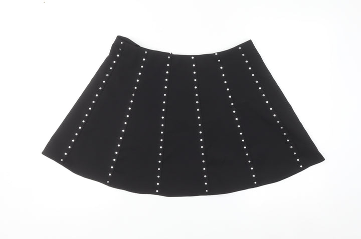Savida Women’s Black Studded A-Line Short Skirt Size 14