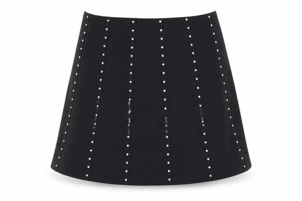 Savida Women’s Black Studded A-Line Short Skirt Size 14