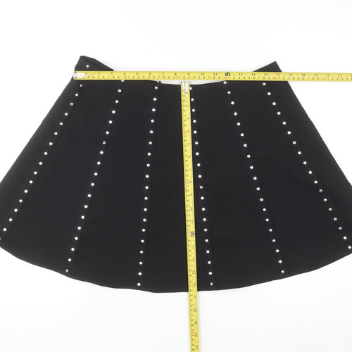 Savida Women’s Black Studded A-Line Short Skirt Size 14