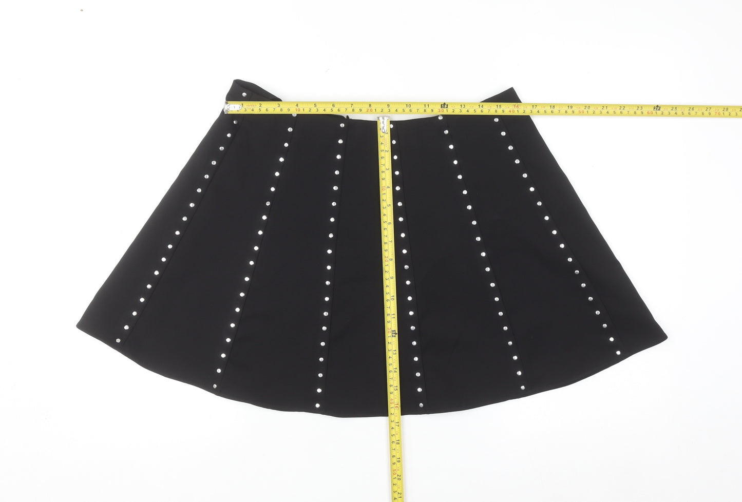 Savida Women’s Black Studded A-Line Short Skirt Size 14