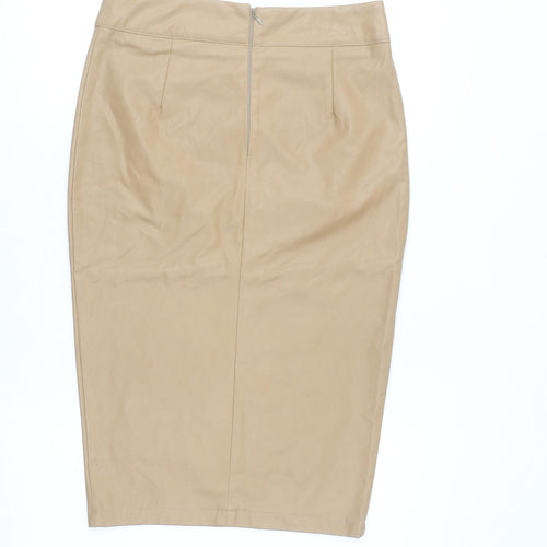 AX Paris Women’s Beige Faux Leather Pencil Skirt Size 8