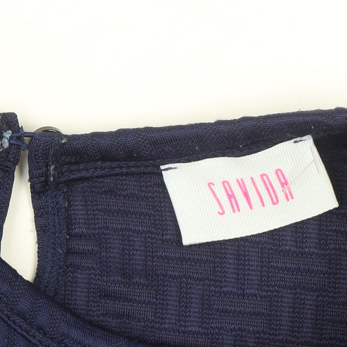 Savida Womens Navy Blue Pullover Sweatshirt Large Textured Long Sleeve