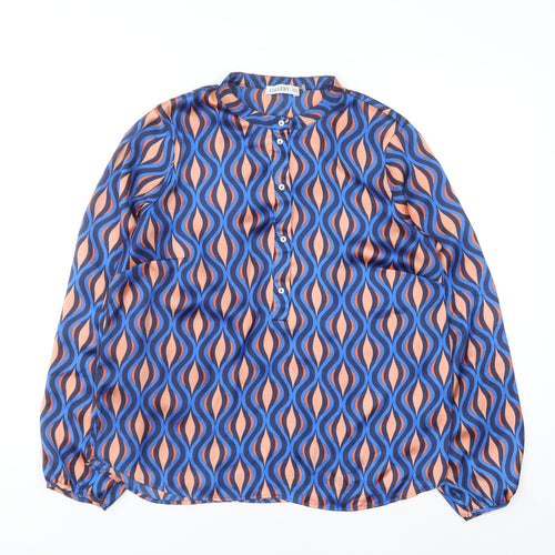 Gallery Womens Blue Geometric Long Sleeve Tunic Blouse Size 12