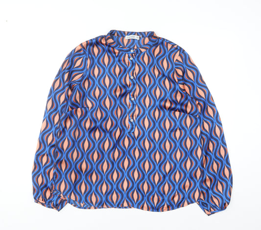 Gallery Womens Blue Geometric Long Sleeve Tunic Blouse Size 12