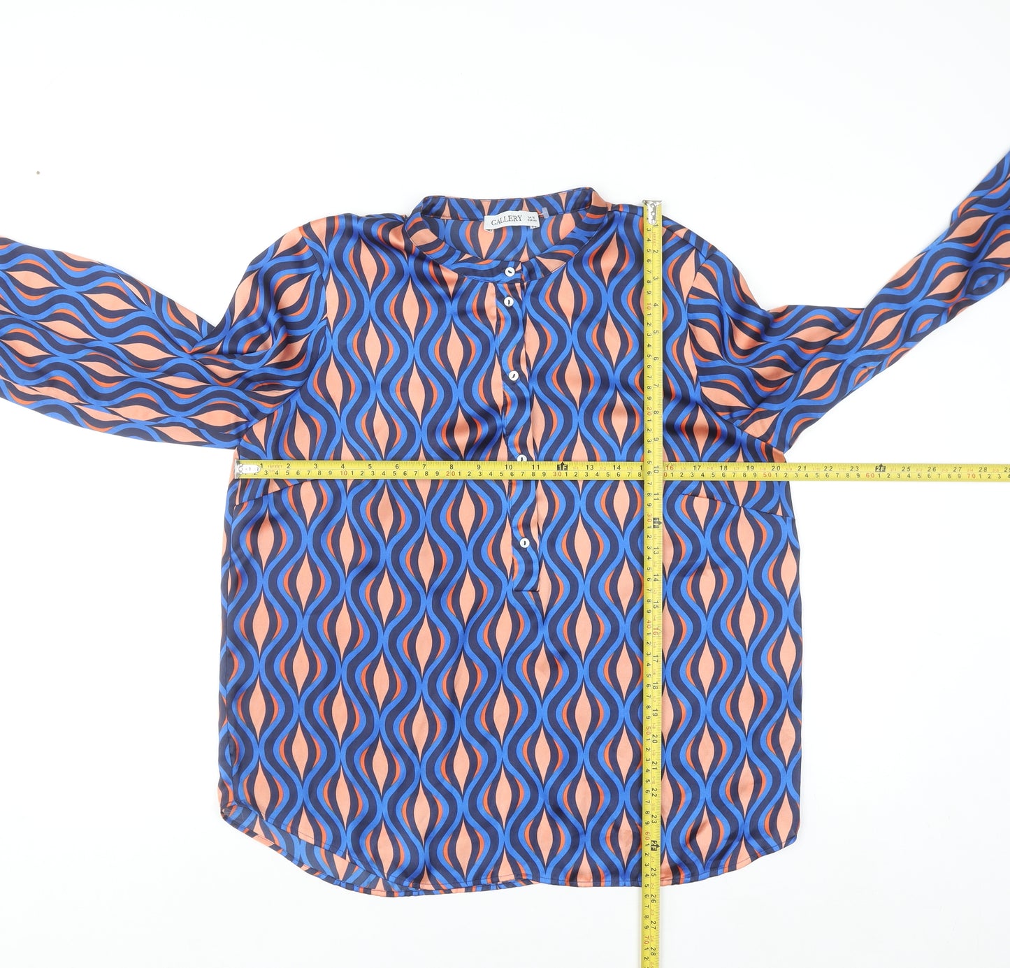 Gallery Womens Blue Geometric Long Sleeve Tunic Blouse Size 12