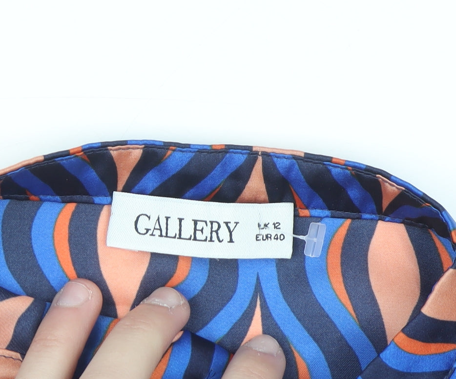 Gallery Womens Blue Geometric Long Sleeve Tunic Blouse Size 12