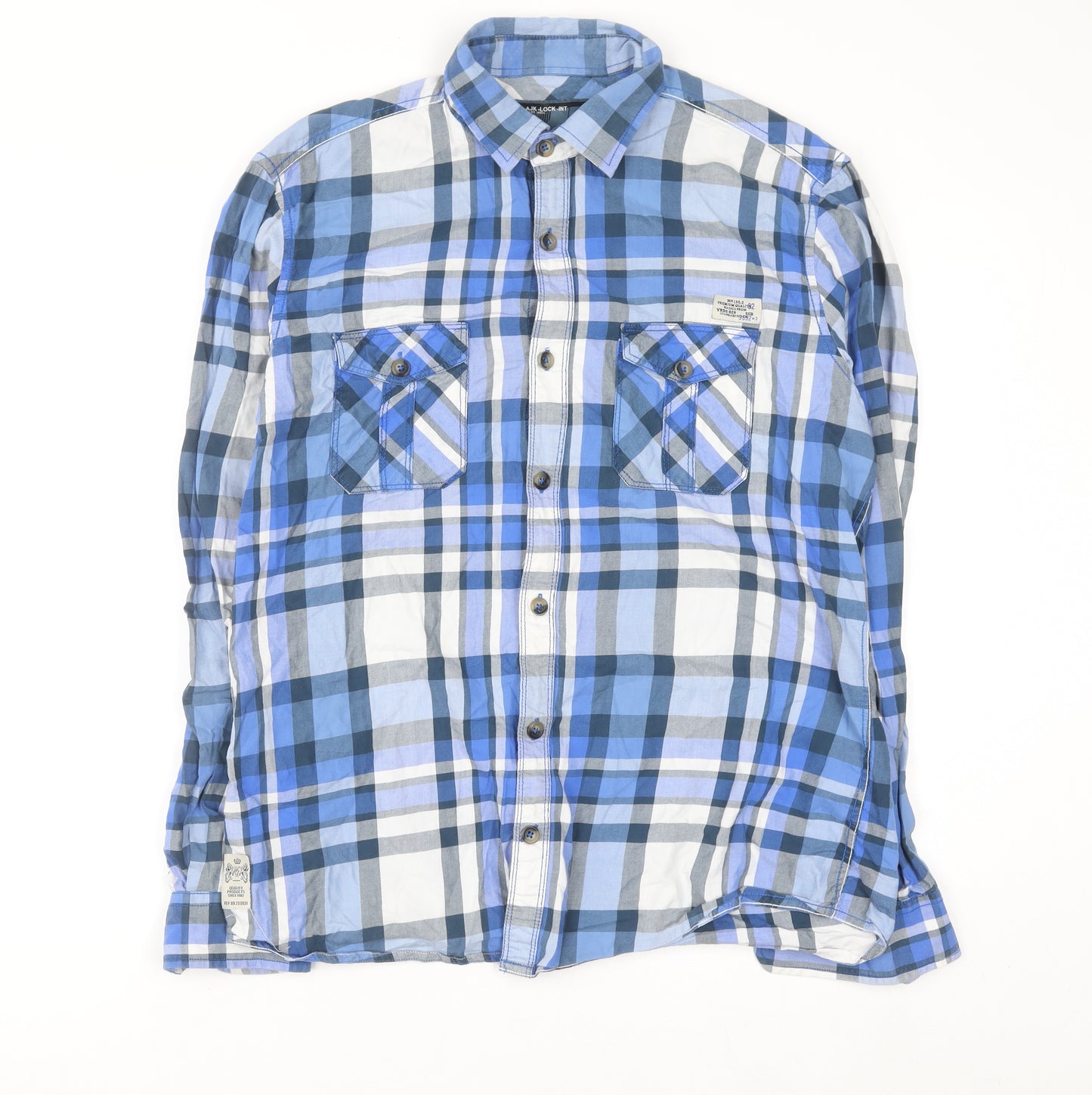 Next Men's Blue Check Slim Fit Long Sleeve Button-Up Shirt M
